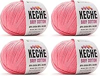 Vista 10 de Keche Hilo de algodón, 60% algodón, 40% hilo acrílico, hilo de algodón suave para ganchillo y tejer, hilo amigurumi, 4 madejas/bolas