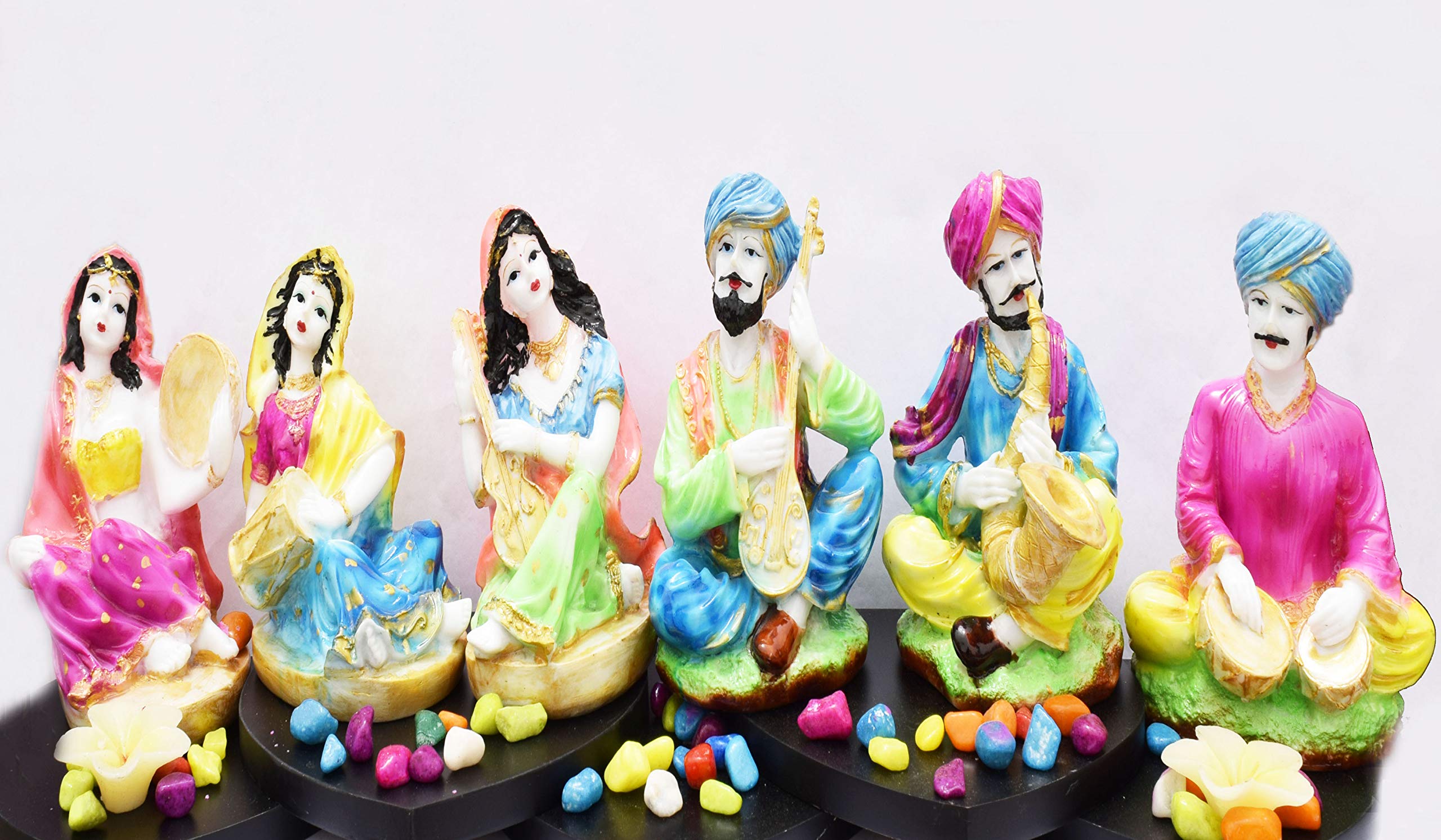 GW Creations Multicolor Set of 6 Showing Modern Rajasthani Cultural Musician’s Handicrafts Statue Decorative (69 * 10 * 19 cm) Rajasthani musicians , Multicolored, Standard (RJ3GW6IN1)-image-3