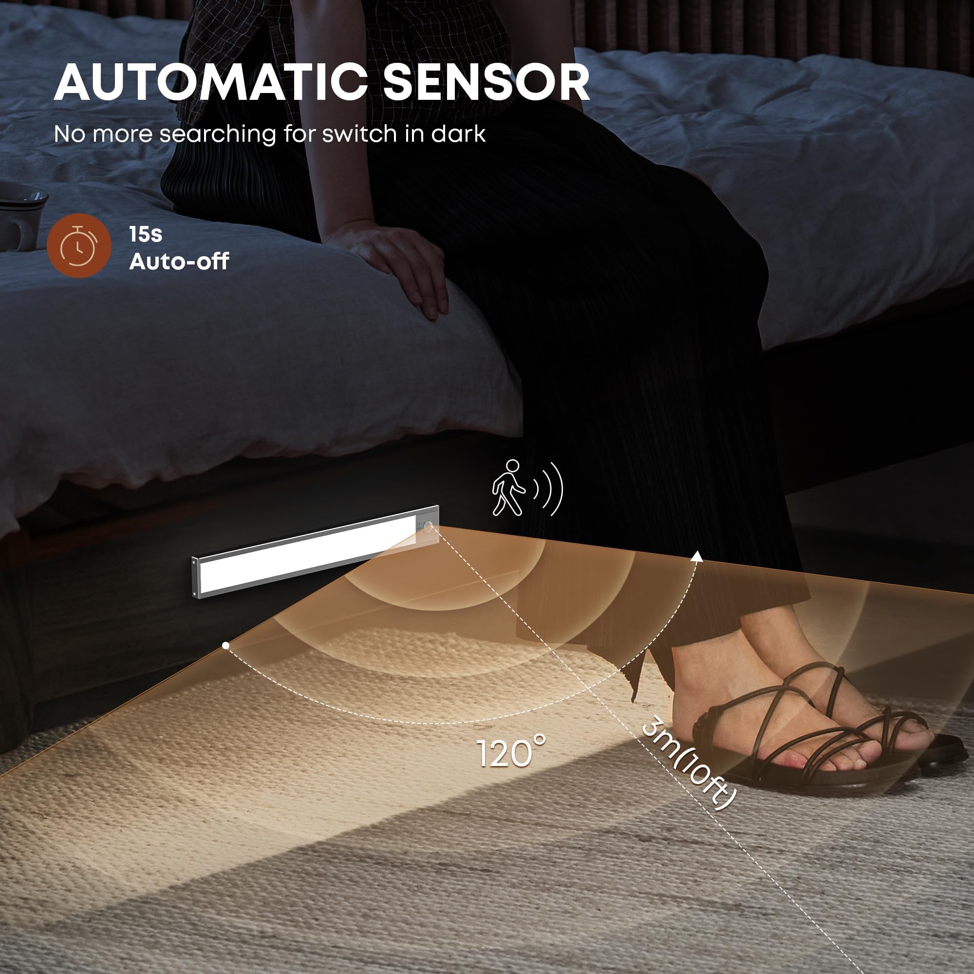 LROLTEF Luce LED Sottopensile Cucina 6500K 21CM Sensore di Movimento per Luci 1500mAh 32 LED Luce Armadio Lampada Dimmerabile per Cucina Scale Soggiorno Bagno Camere da Letto | 2 Pezzi Argento
