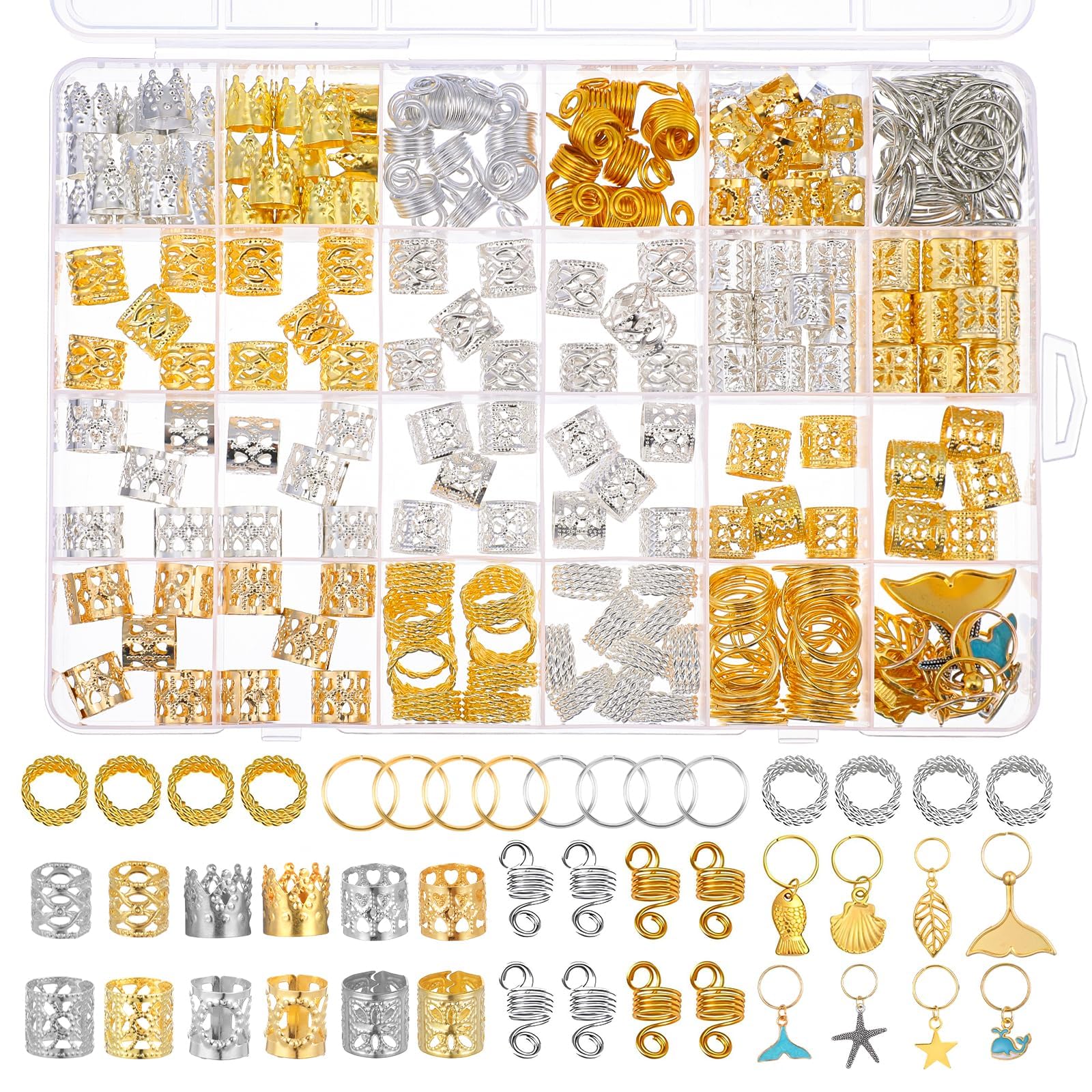 292Pcs Ramadan Hair Accessories for Braids, Gold Hair Charms, Metal Hair Clips & Rings, Braid Clips for Women, Girls, Boys & Men