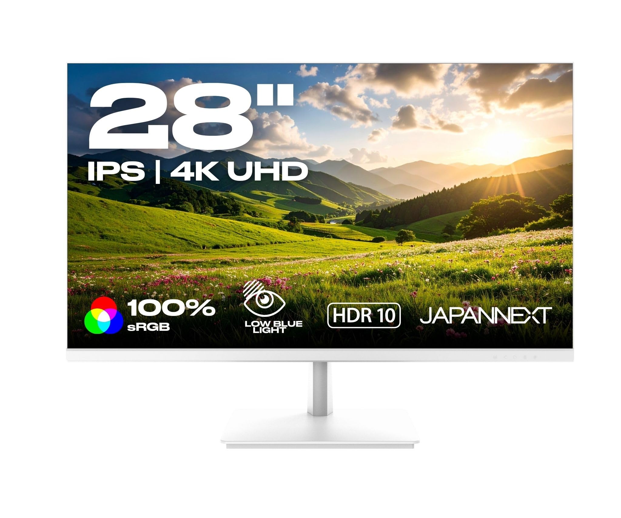 JapanNext White Monitor 28" IPS 4K UHD (3840x2160) | HDR | Adjustable Tilt Integrated Speakers VESA Compatibility | 100% sRGB G-Sync/FreeSync | JN-IPS2802UHDR-W