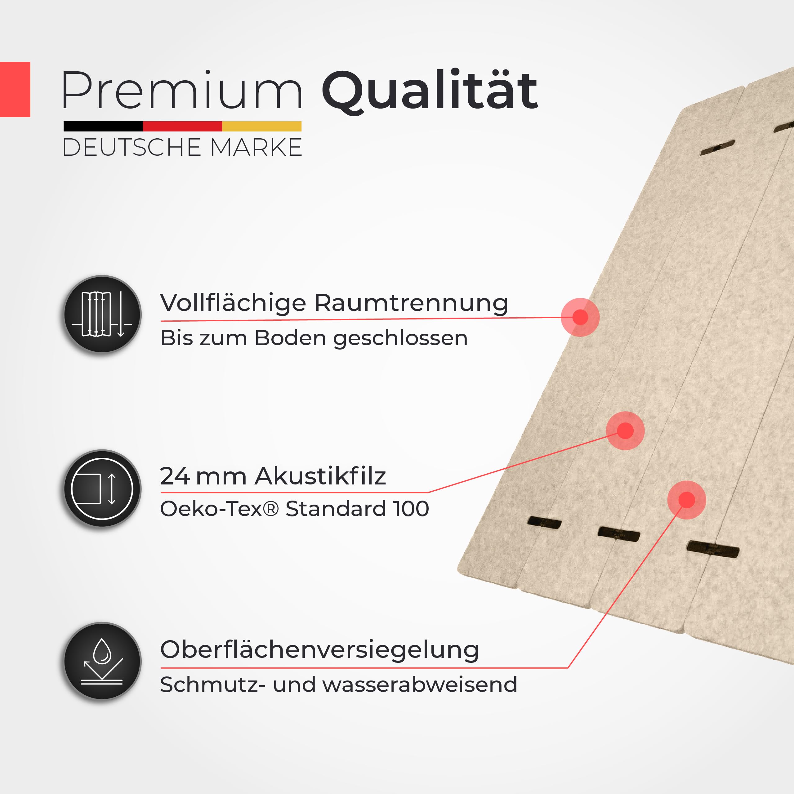 Paravent Acoustique Pliable – 2 m de Hauteur x 1,60 m de Longueur | Feutre Acoustique Beige 200x160cm – paravent à 4 Panneaux Pliable pour Isolation phonique et séparation visuelle