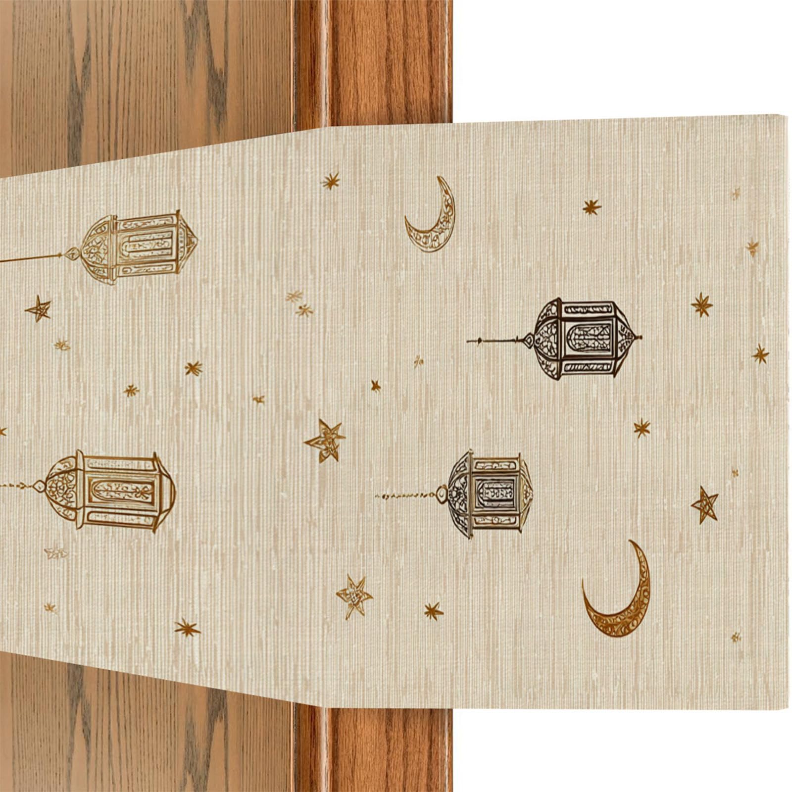 carotoe Festival Themed Polyester Table Runner Resistant for Entertaining Guests Glowing Lamp Tablecloth