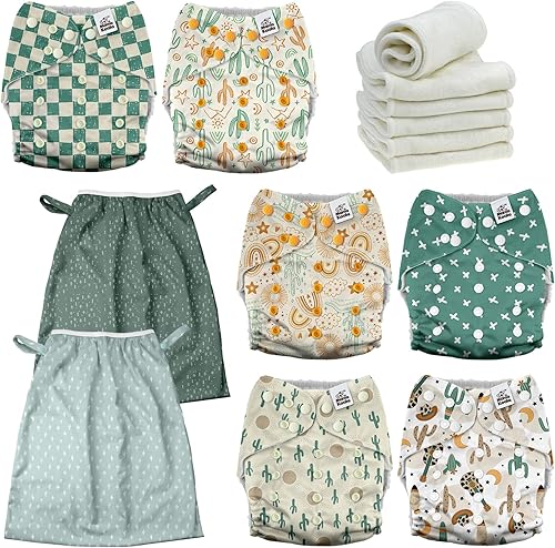 Mama Koala Pañales de tela para bebé 3.0 con paquete de 6 insertos, con 2 unidades de forro reutilizable para cubos