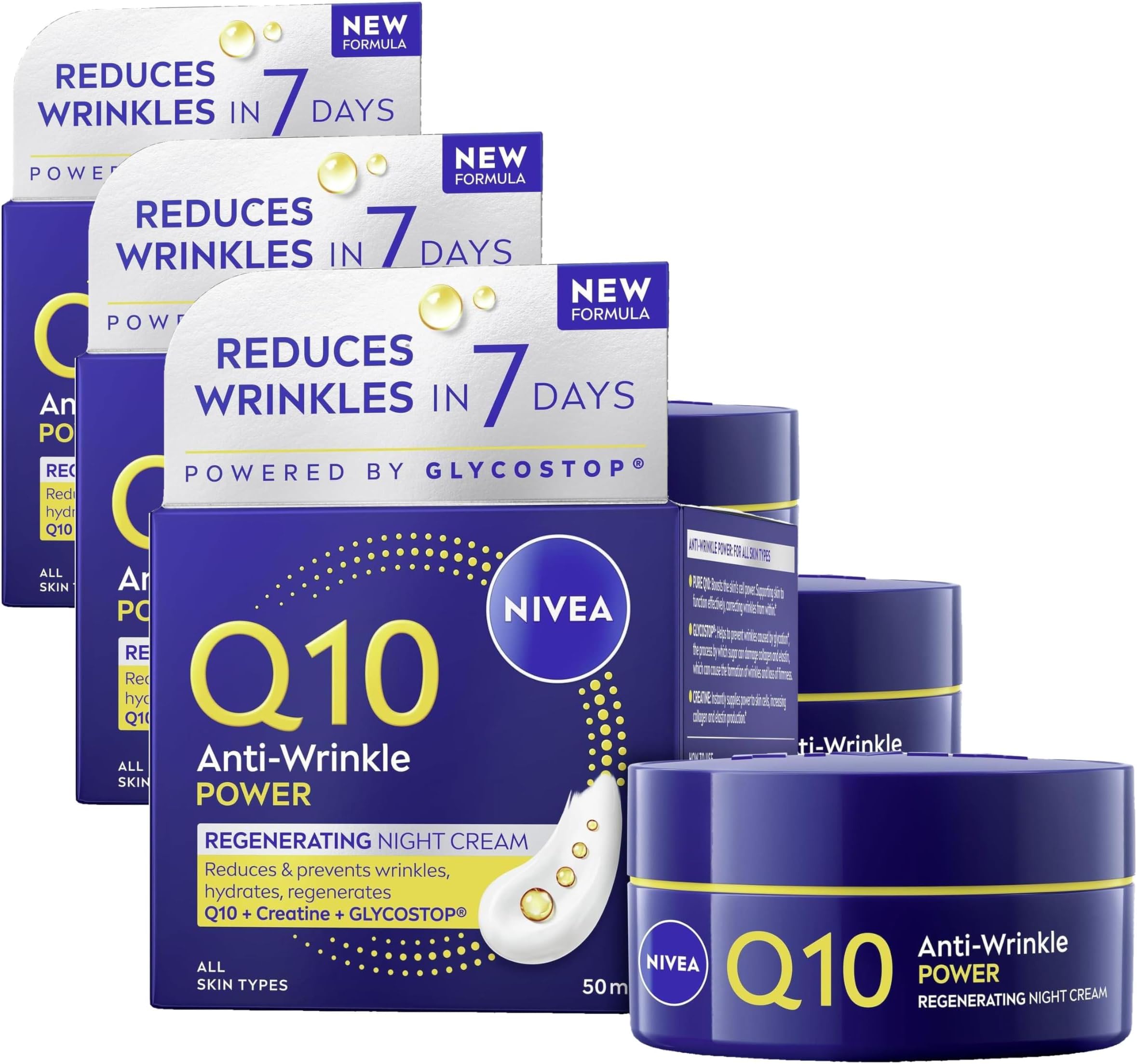 NIVEA Q10 Anti-Wrinkle Power Revitalising Night Cream (50ml), Anti-Wrinkle Face Cream with Skin Identical Q10 and Creatine, Regenerative Night Cream (Pack of 3)