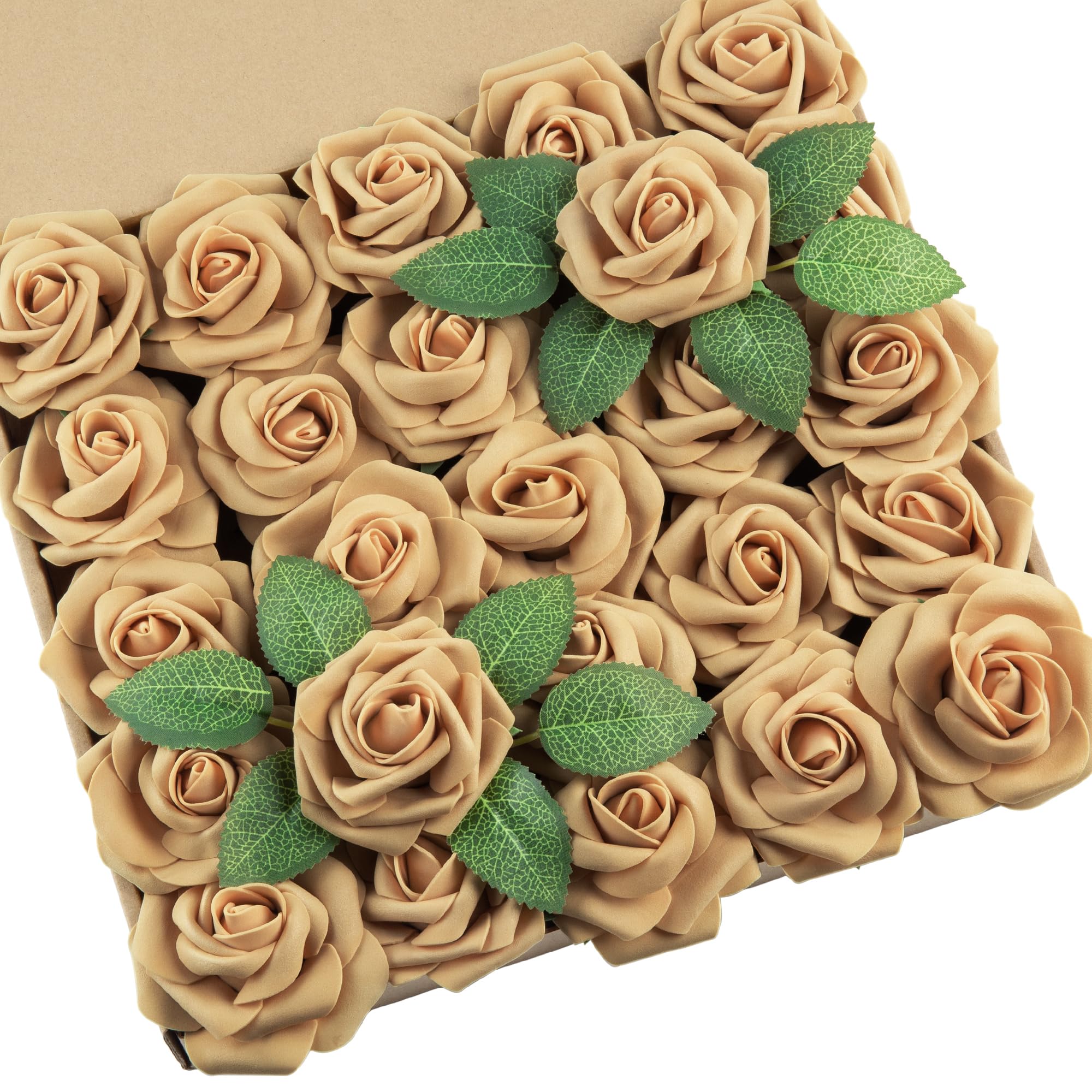 Duhouse Light Gold Artificial Roses 25Pcs Fake Foam Rose Flowers Weeding(Light Gold)
