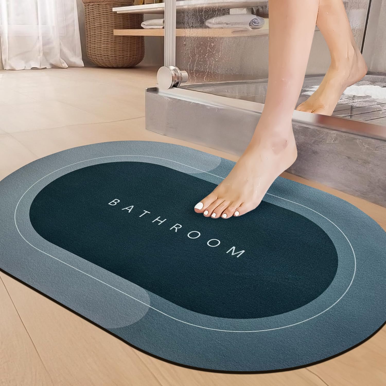 SITTELLA 3.5mm 1 Pc Rubber Bath Mat,Anti-Skid Water Soaking Bathroom Rug Door,Floor, Soft Quick Dry Water Absorbent Mat for Home Office 40x60cm-Green, Oval