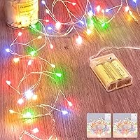 Vista 14 de Guirnalda de luces a pilas - Paquete de 4 guirnaldas parpadeantes impermeables con cable plateado de 5 pies y 60 LED, para coronas, bodas, Blanco