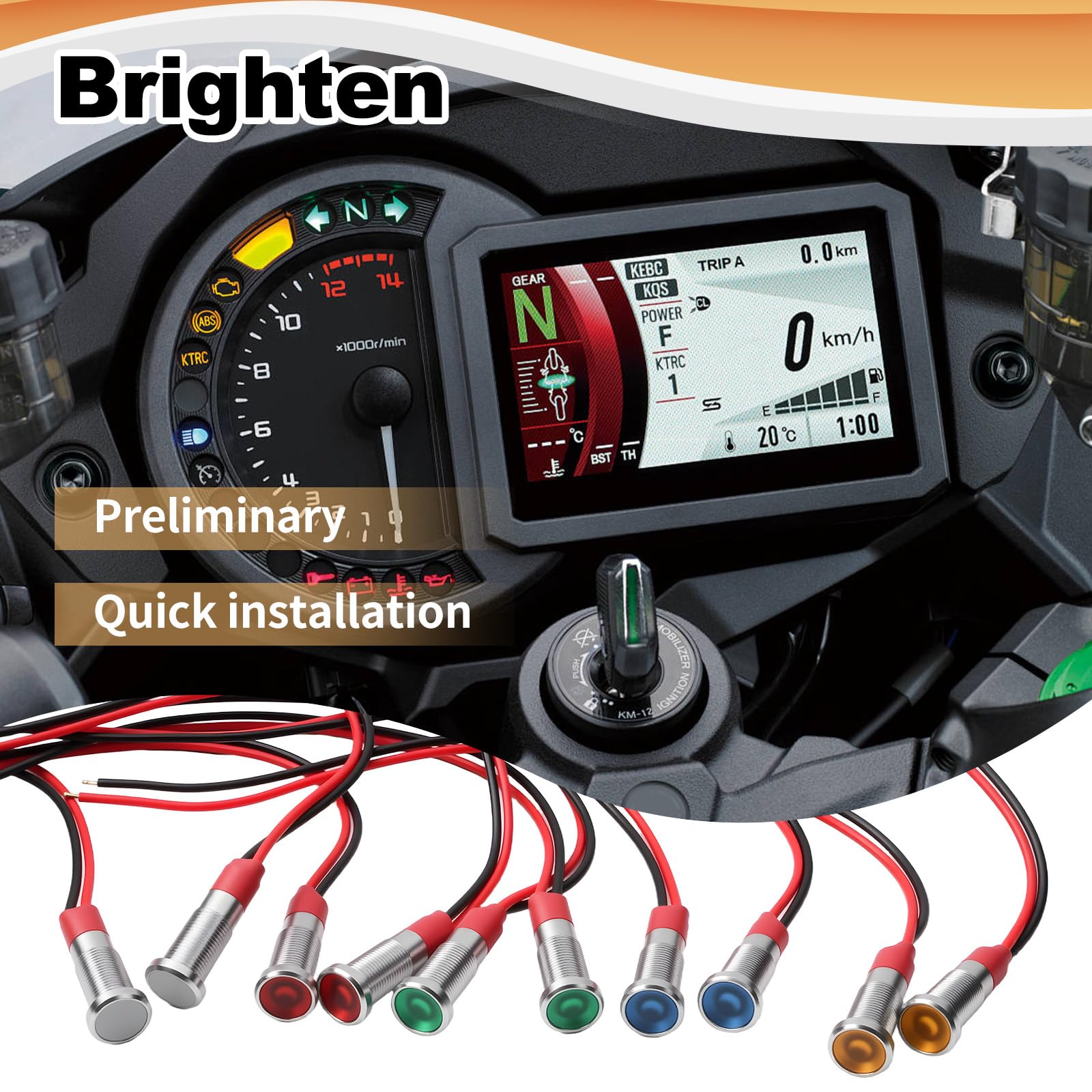 Indicatore LED 6mm 10Pcs AC/DC 12-24V Rosso/Verde/Giallo/Bianco/Blu Impermeabile per Moto