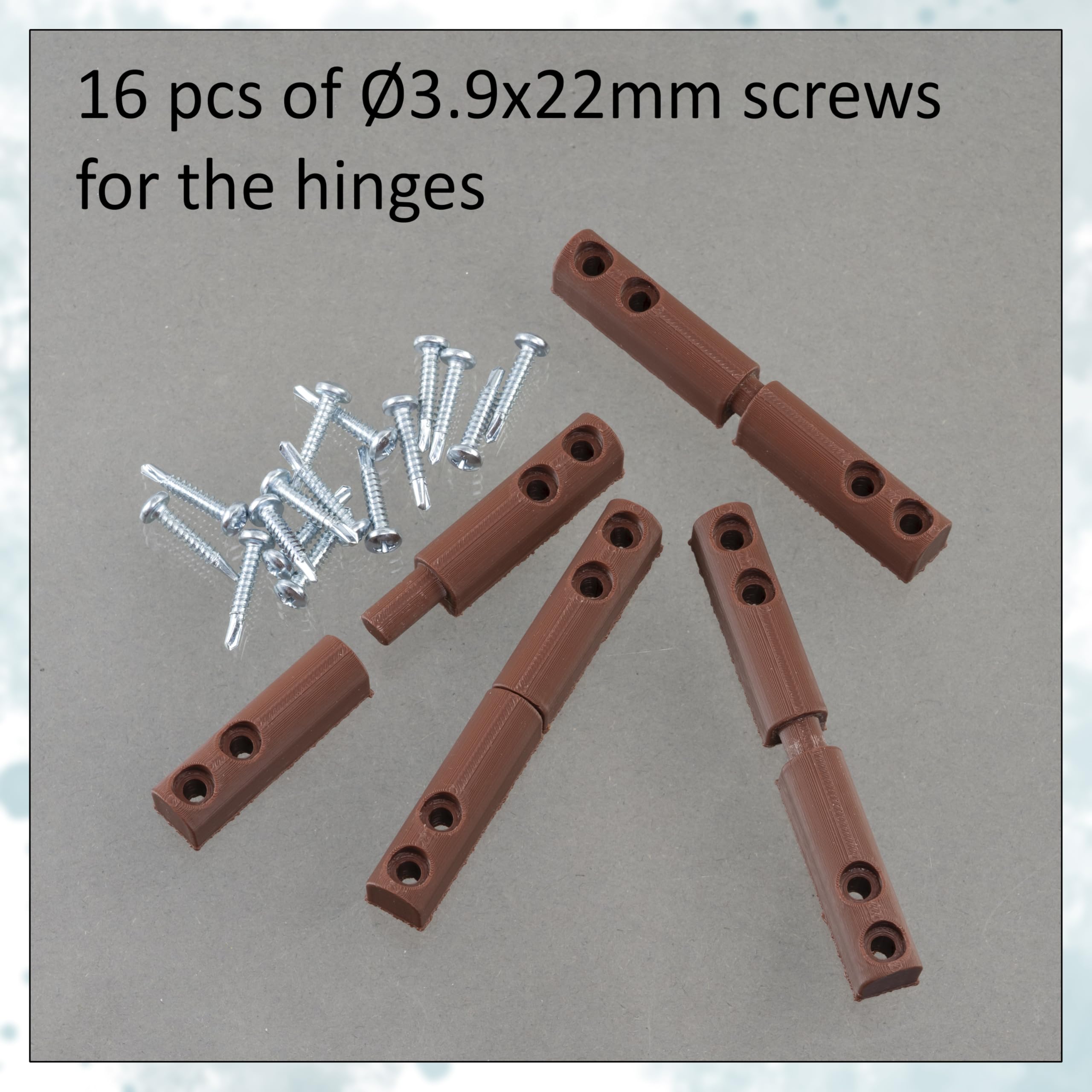 AERZETIX - Set di 4 cerniere avvitabili da 90 mm per telaio di zanzariera adatte a finestre e porte + 16 viti autofilettanti Ø3.9x22 mm | in plastica colore marrone