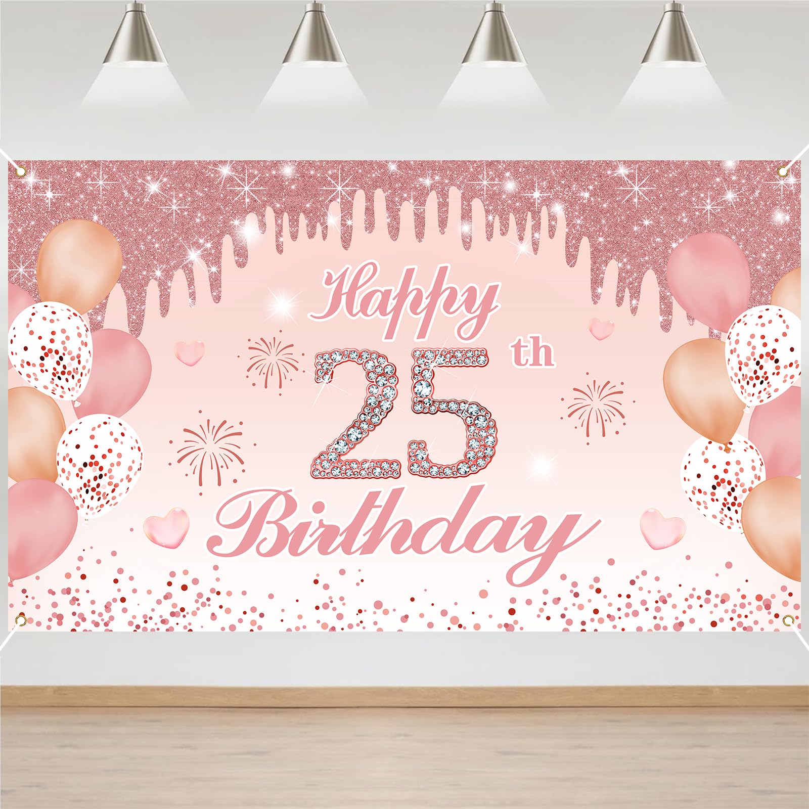 25th Birthday Decorations Door Banner Pink Happy Birthday Banner for Party Backdrop for Women Home Outdoor Cover Party Decoration Supplies Poster — image 1