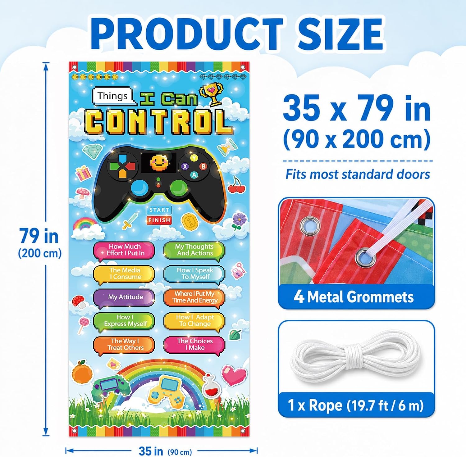Back to School Door Cover Decoration Things I Can Control Hanging Backdrop Banner First Day of School Video Game Porch Sign Photo Background for Students Teachers Classroom Office Home Decoration image 2