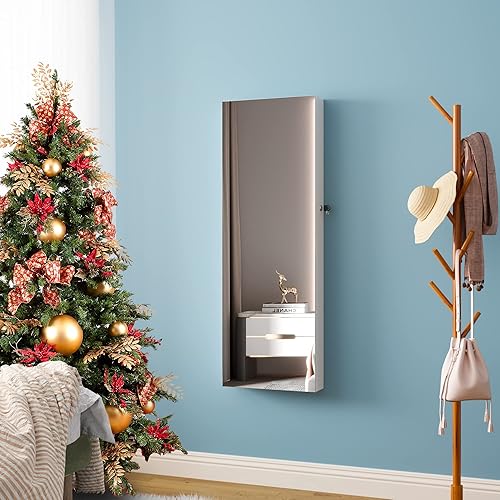 Miniatura 6 de HNEBC Organizador de joyas montado en la pared con 6 luces LED armario de joyería con espejo armario de joyería de espejo de longitud completa