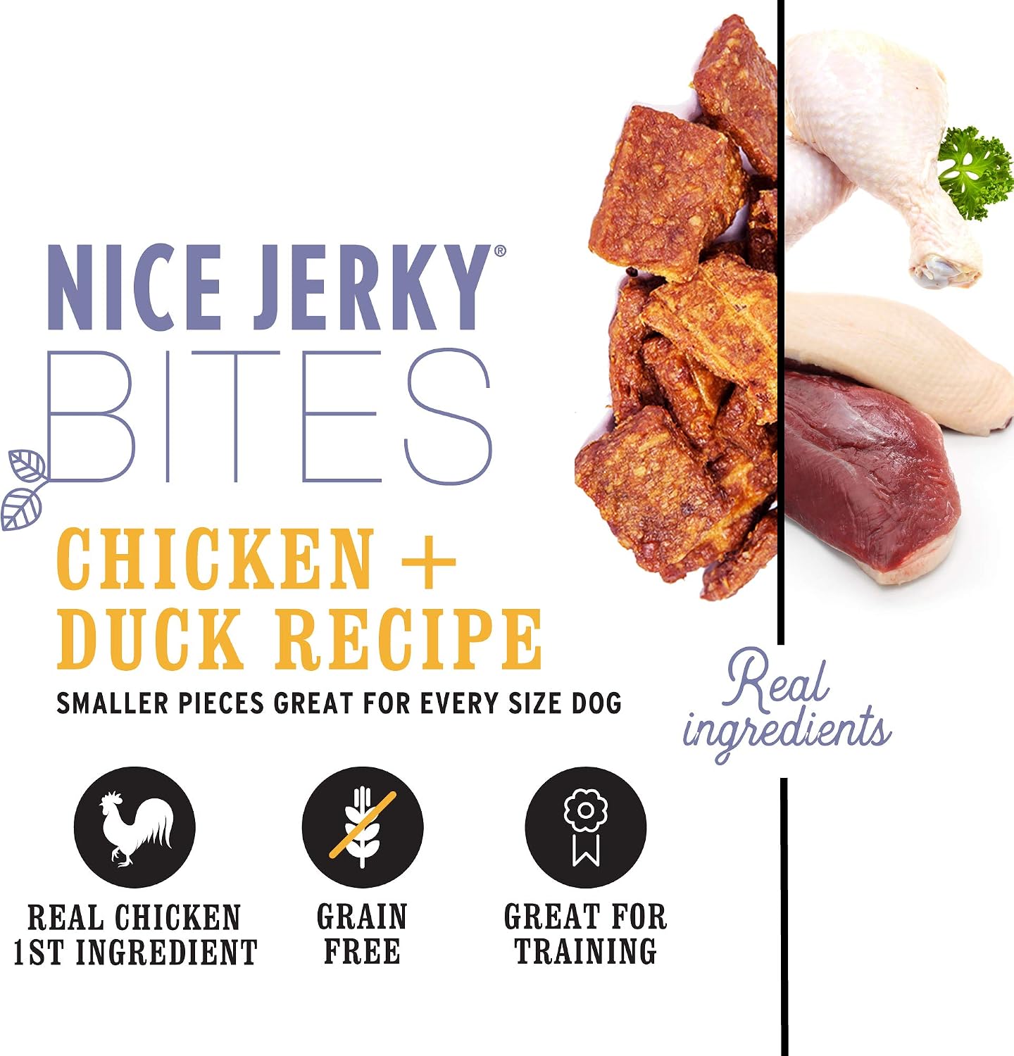 I and love and you Nice Jerky Bites - Grain Free Dog Treats, Chicken + Duck, 4-Ounce, Pack of 1