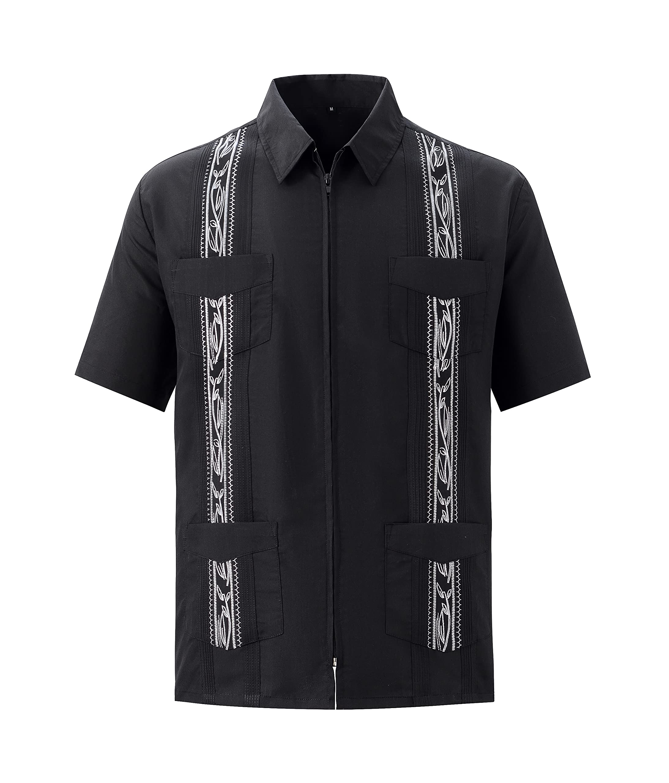 MAXJON Men's Short Sleeve Cuban Guayabera Shirts Full Zip Front Mexican Hawaiian Shirt with Pocket