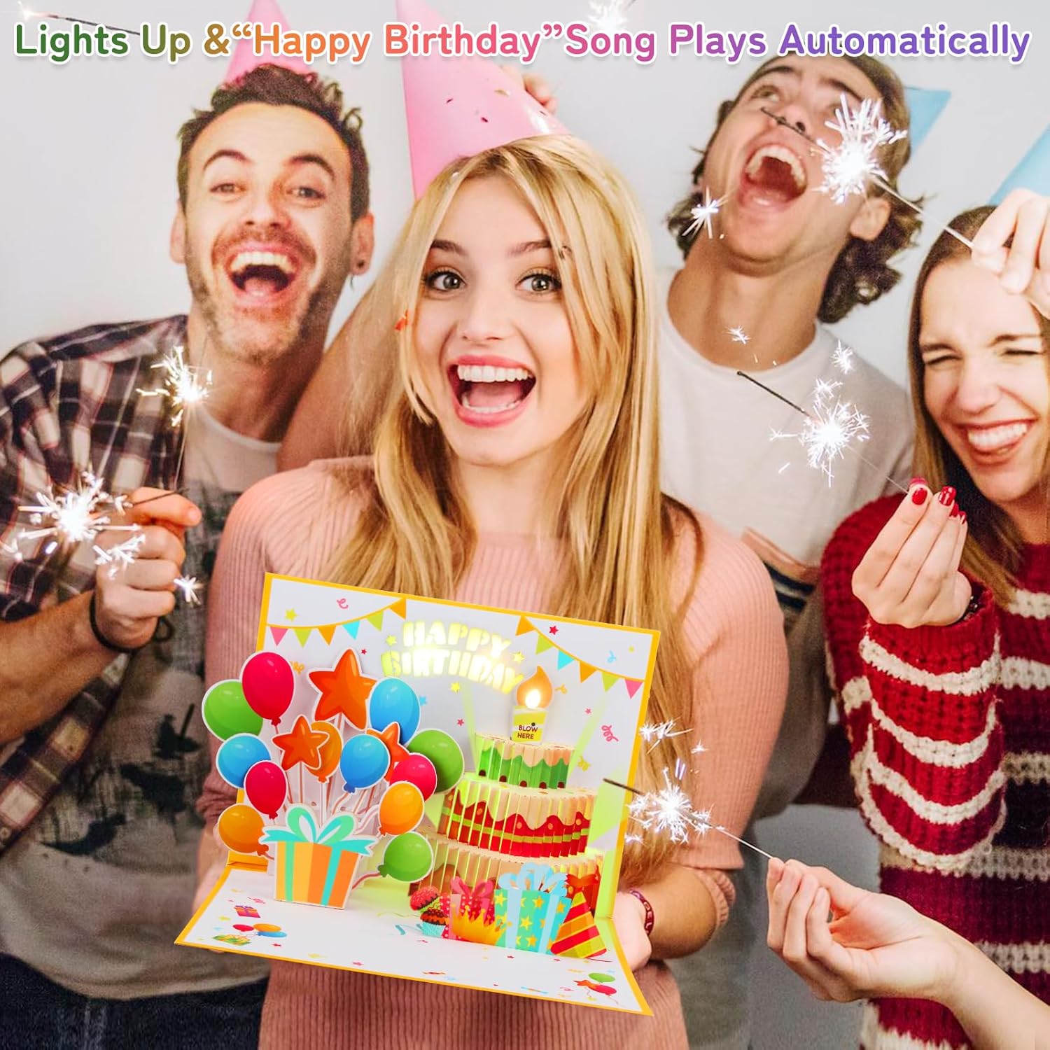 Birthday Cards Pop Up Cake with Blowable Candle Light, Music Happy Birthday Card Gifts for Men Women Kids Mom Grandma - Image 2