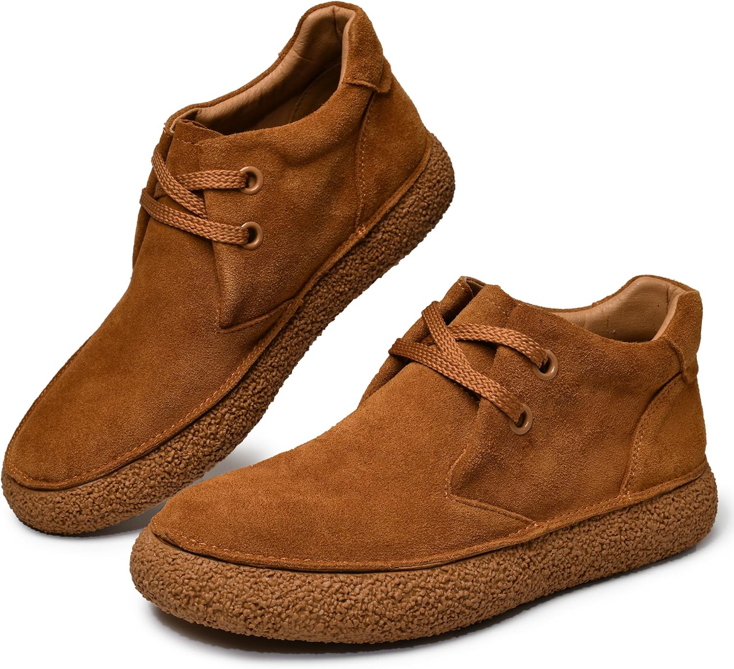 JIONS Mens Ankle Desert Chukka Boots Lace Up Suede Leather Shoes Round Toe Platform Deck Boots