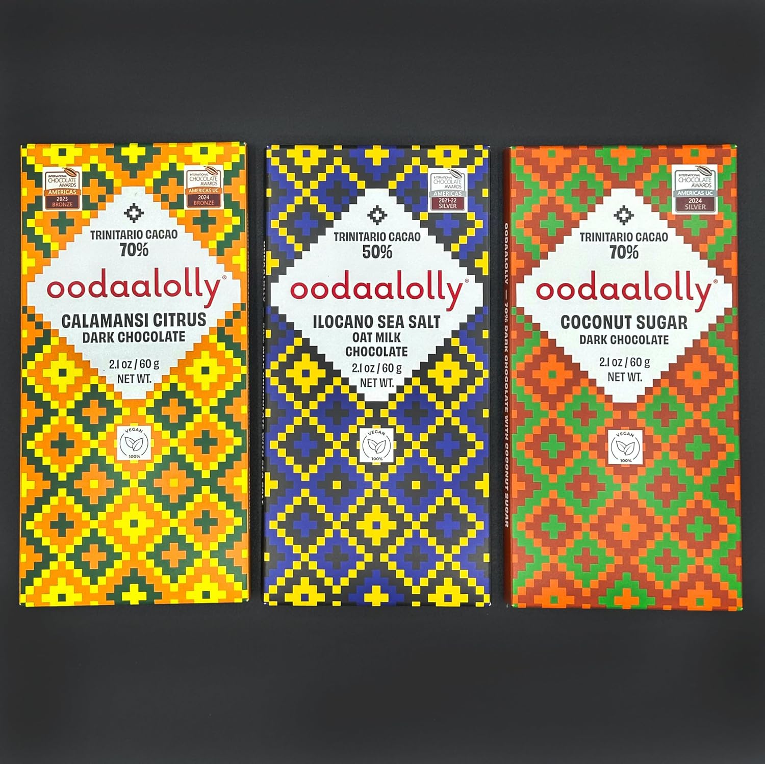 Oodaalolly Premium Chocolate Gift Set, Dark & Milk Chocolate Bars, Award-Winning Variety Pack, 2.1 oz each, 3-Pack