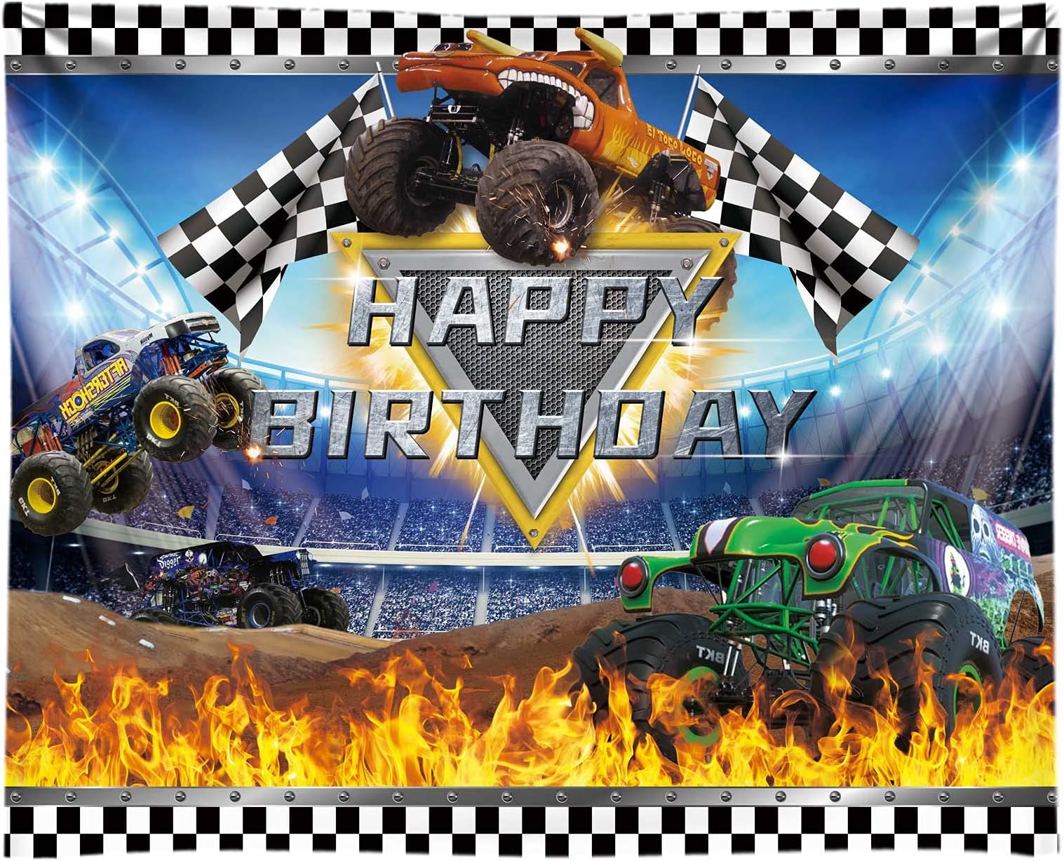 Seasonwood Fabric Monster Truck Themed Backdrop for Baby Boys Kids Birthday Party Photography Background Grave Digger Racing Cars Cake Table Decorations Banner Photo Booth Props Supplies 10x8ft