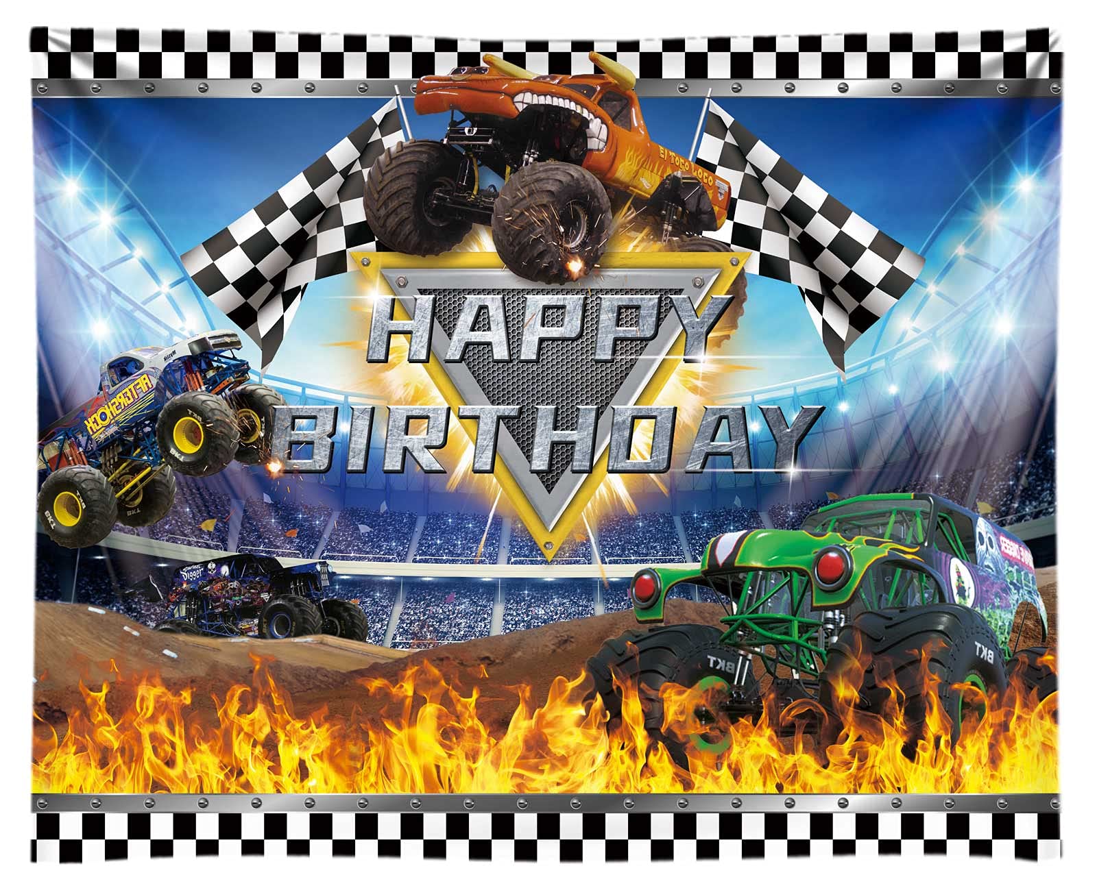 Seasonwood Fabric Monster Truck Themed Backdrop for Baby Boys Kids Birthday Party Photography Background Grave Digger Racing Cars Cake Table Decorations Banner Photo Booth Props Supplies 10x8ft
