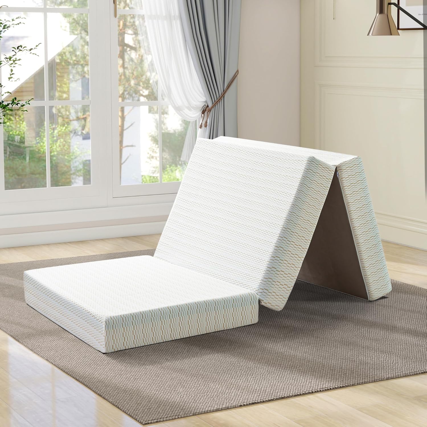Opoiar 6 Inch Tri-fold Mattress King 6" Thick Memory Foam Folding Mattress Firm Support Easy Fold & Carry with Storage Bag Portable Floor Bed for Guest Bed/Camping/Travel/RV/Pet