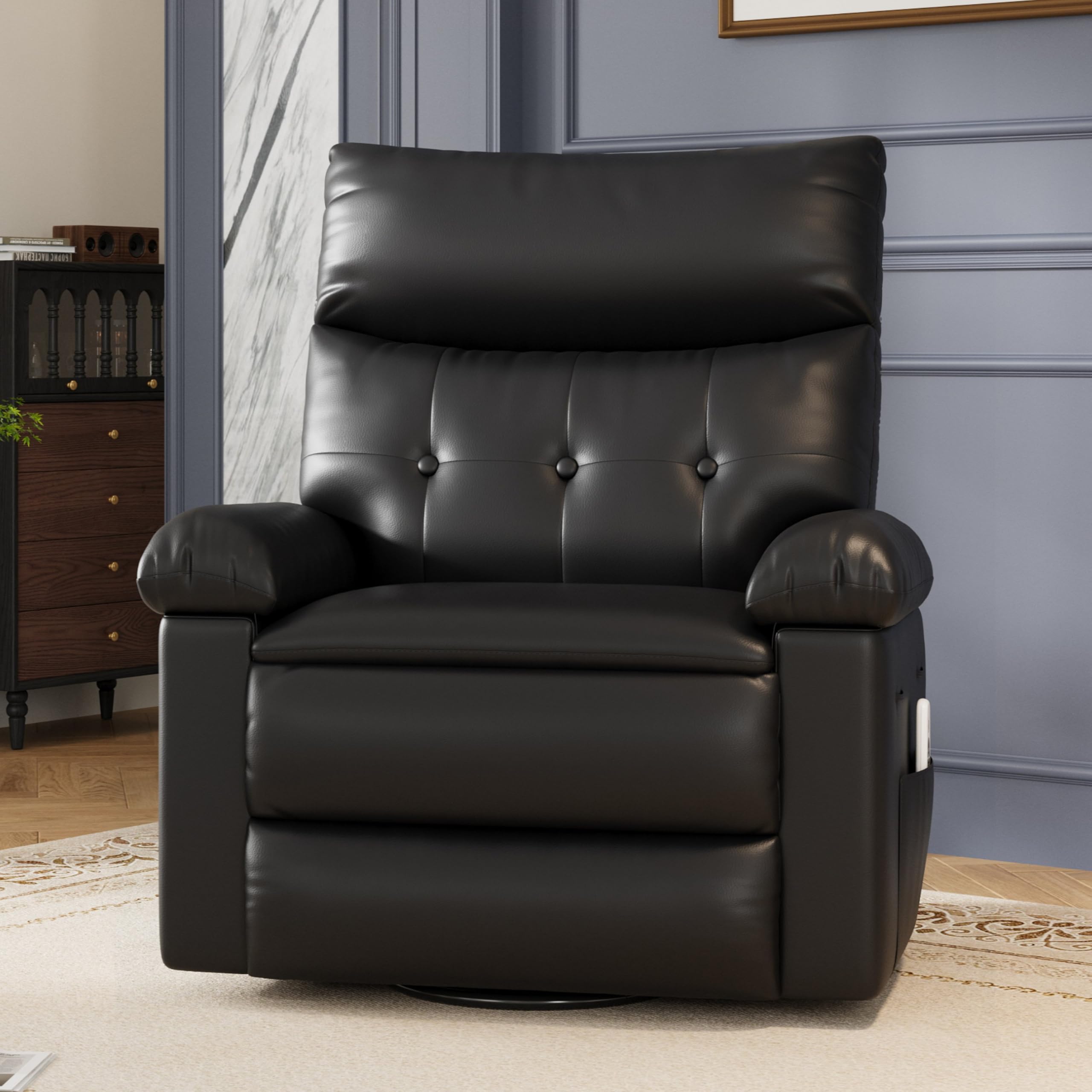 GarveeHome Leather Manual Recliner Chair for Adults - Heat and Massage