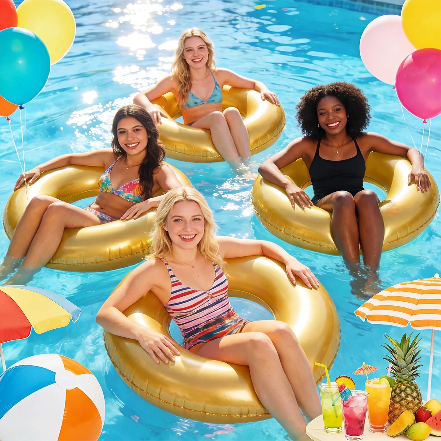 ShinyRelief 4 Pack 42 Inch Large Adults Pool Float Tubes Inflatable Swim Tubes Swimming Pool Rings Floaties Toys for Summer Beach Bachelorette Graduation Party
