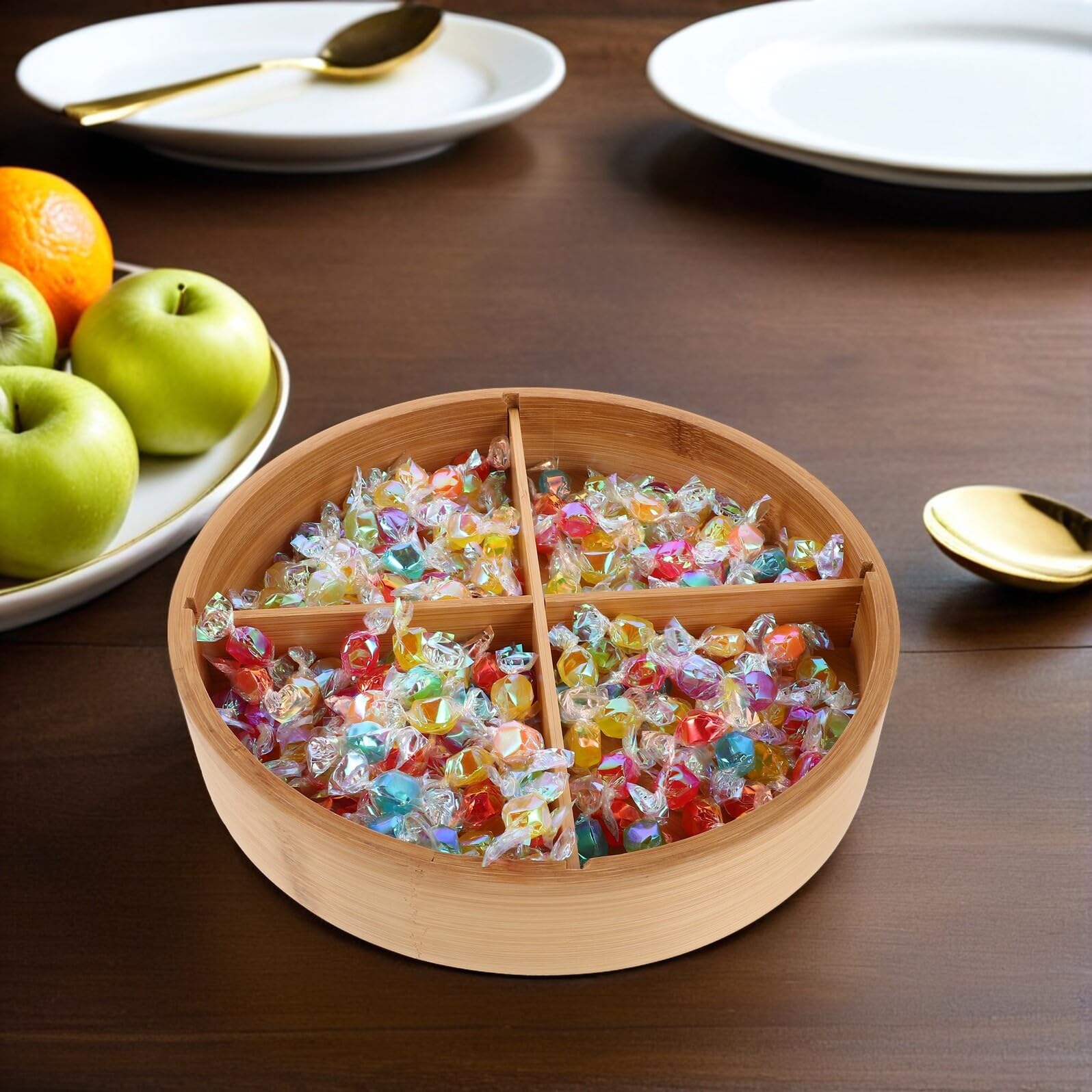 Vassoio Rotondo per Frutta con Coperchio Contenitore per Snack a Scomparti Portacaramelle per Frutta Secca per Feste e Conservazione Alimenti