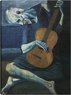 Fine Art Canvas The Old Guitarist Canvas Wall Decor by Artist Pablo Picasso for Living Room, Bedroom, Bathroom, Kitchen, Office, Bar, Dining & Guest Room - Ready to Hang - 21 in x 28 in