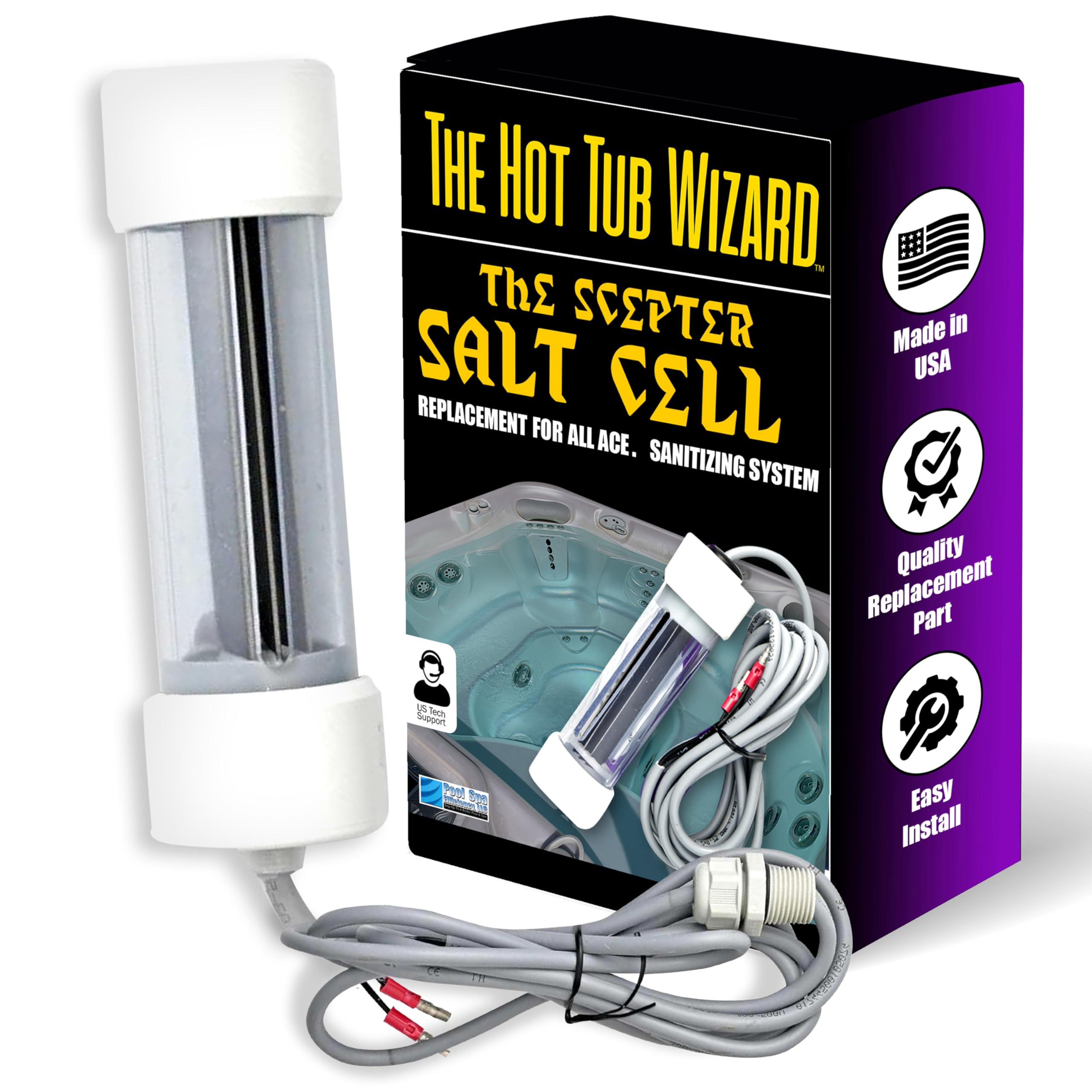 The Hot Tub Wizard - The Scepter Salt Cell Replacement for ACE Sanitizing System by Hot Spring - 76078 Quality Replacement Part - Easy Install, Long Lasting - Hotsprings Spa Parts - Made in the USA