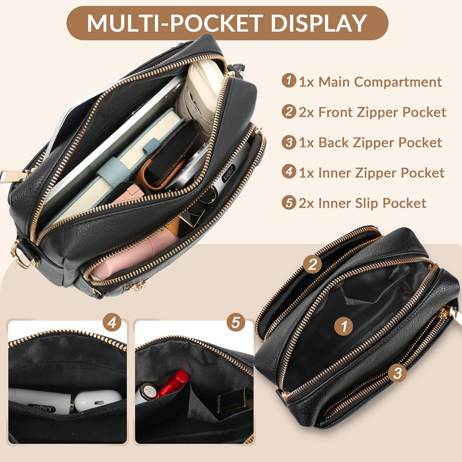 Small Leather Crossbody Bags for Women Anti theft Purses and Handbag Shoulder Hangbag with Wide Strap Tassel