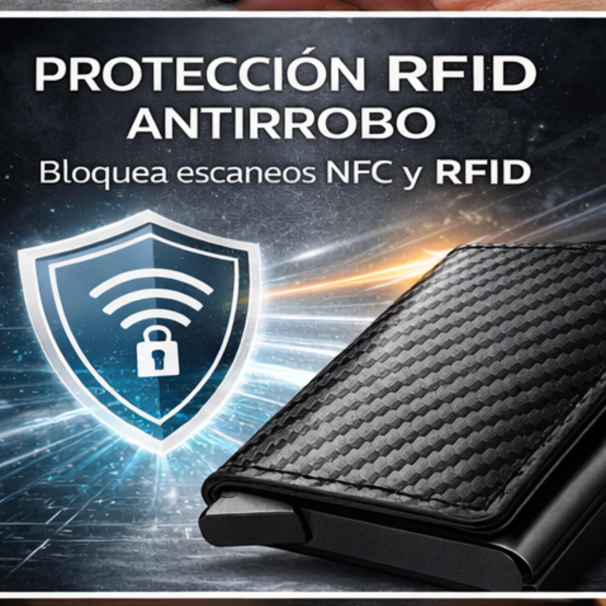 Cruban Cartera Minimalista Hombre RFID – Tarjetero Pop Up de Fibra de Carbono, Slim Wallet con Acceso Rápido para Tarjetas, Cartera Inteligente Antirrobo con Clip para Billetes — view 5