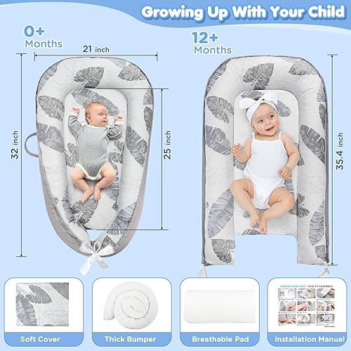 Miniatura 5 de Tumbona para bebé, tumbona para recién nacido, transpirable y suave, funda para nido de bebé de 0 a 24 meses, regalos esenciales para bebés, tumbona