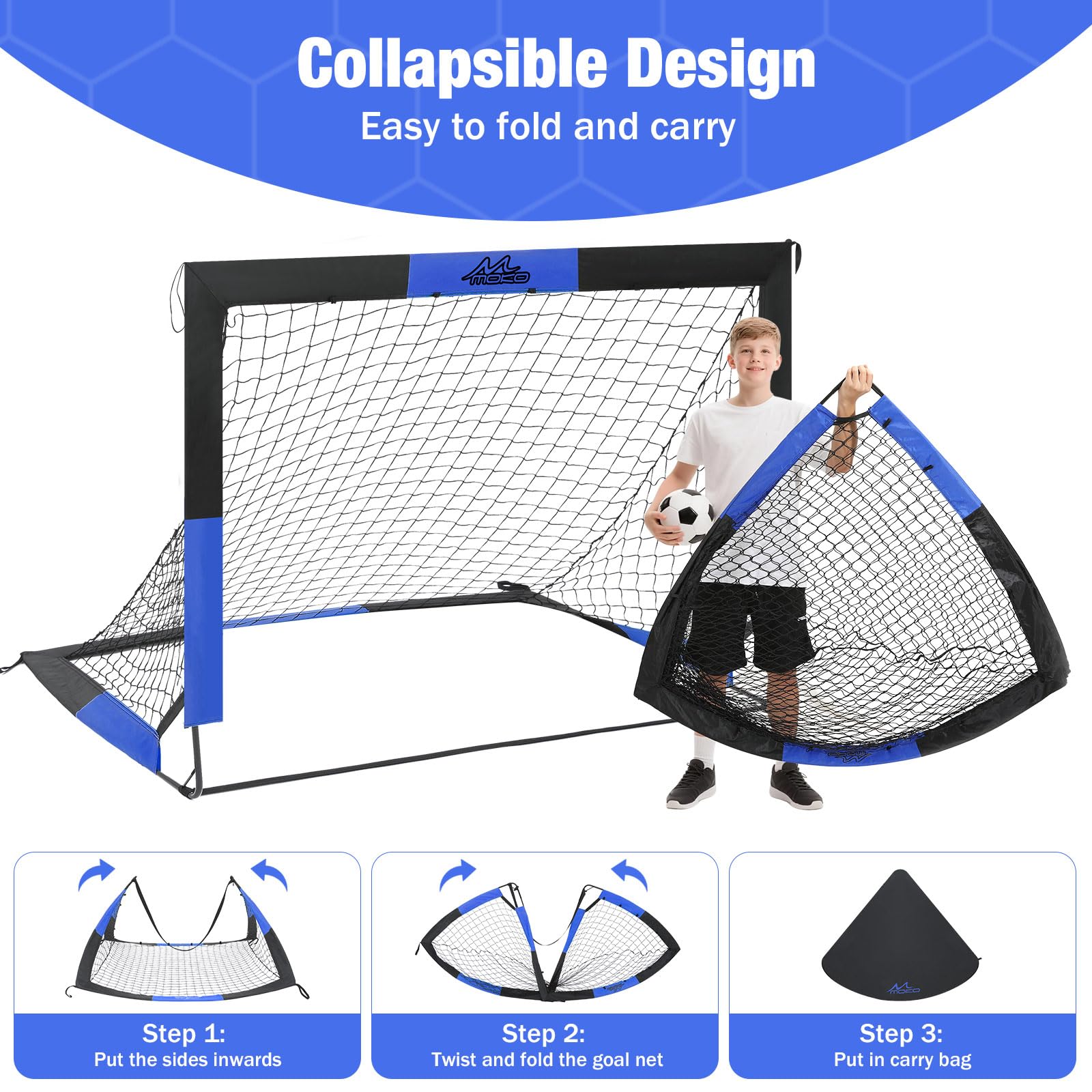 MoKo Portería de Fútbol Plegable con Red, Equipo de Entrenamiento Portátil para Niños
