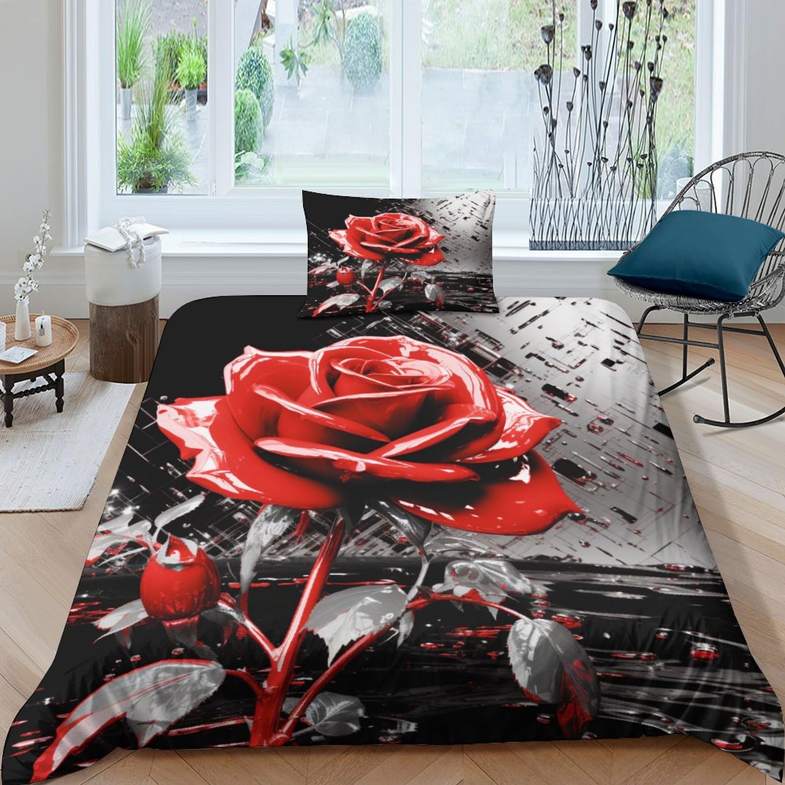 Funda nórdica de rosa roja de 135x200 cm para crear un ambiente romántico en el dormitorio