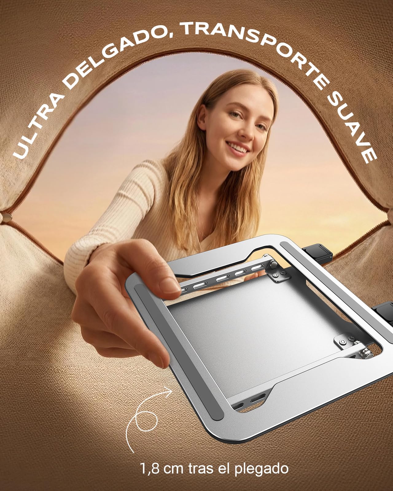 Babacom Soporte Portatil Escritorio Ultra Delgado y Portátil, Base Ajustable en Altura con Soporte de Doble Barra, Laptop Stand Plegable con Refrigeración, Compatible con MacBook/Tableta (10-15.6")