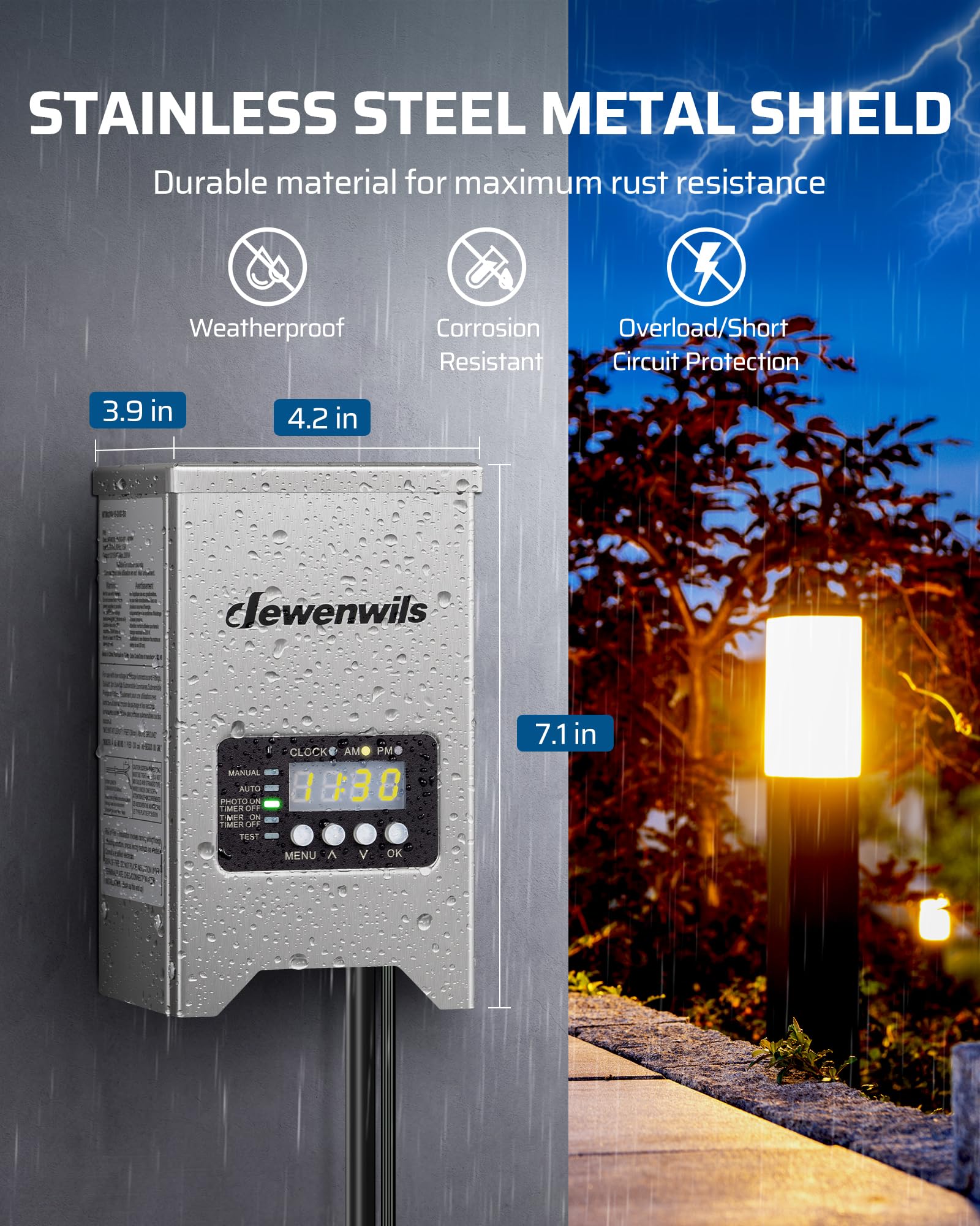 DEWENWILS Transformateur paysager basse tension (acier inoxydable-200 W)