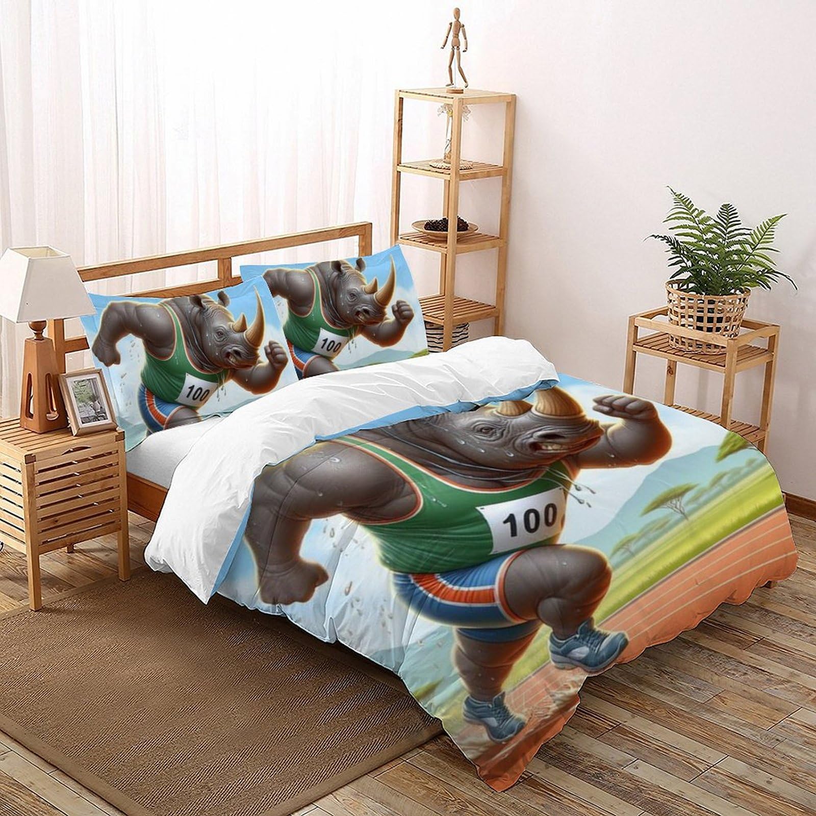 Housse de couette rhinocéros 200x200 microfibre infroissable à fermeture éclair