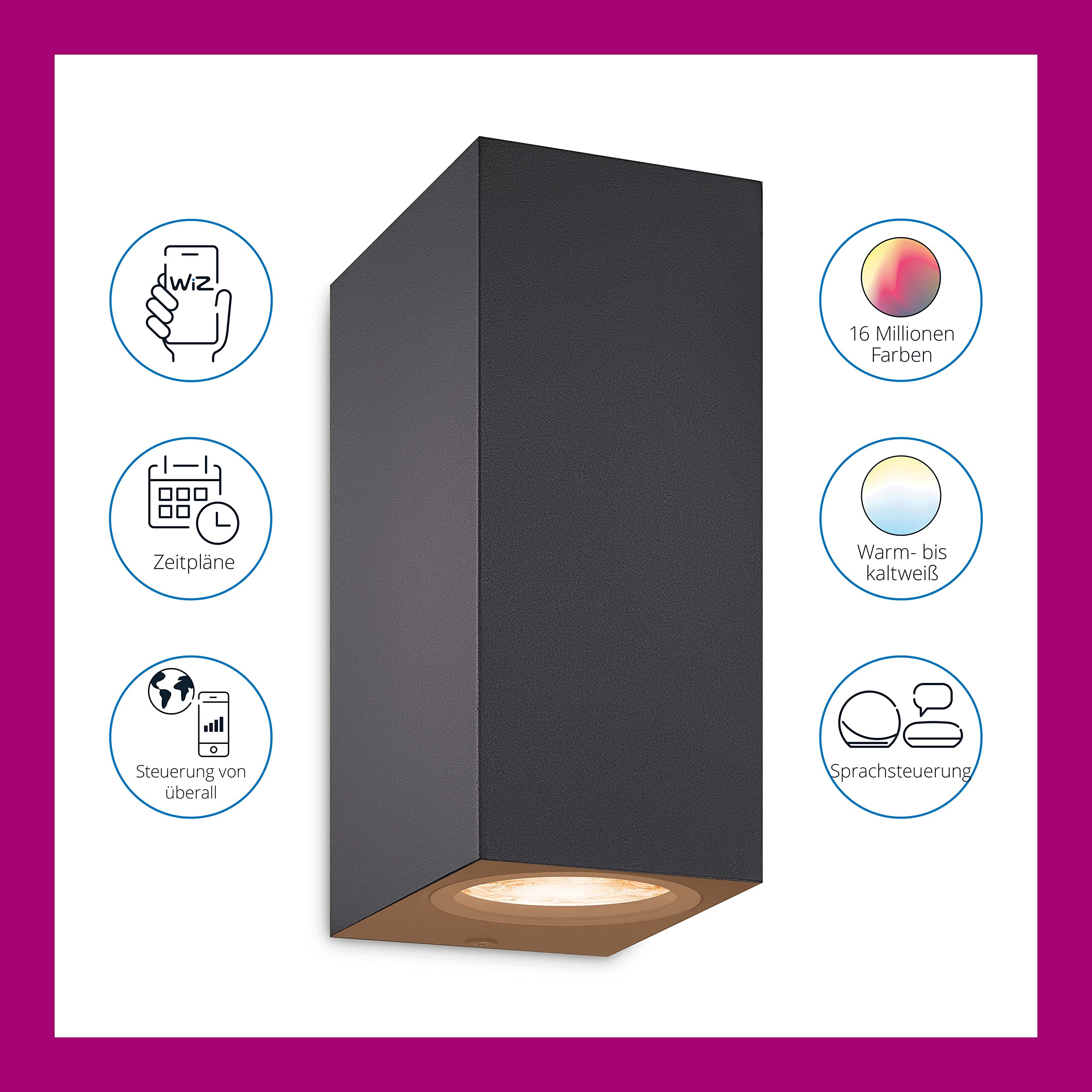 WiZ Up&Down Wandleuchte Tunable White & Color, dimmbar, 16 Mio. Farben, smarte Steuerung per App/Stimme über WLAN, schwarz