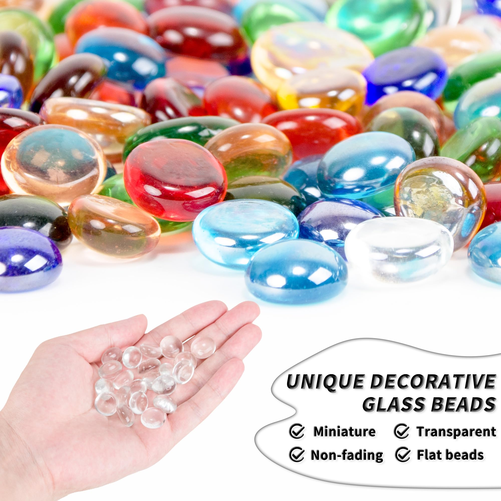 1 LB Clear Flat Glass Beads, 160-180PCS Small Glass Marbles - Image 3