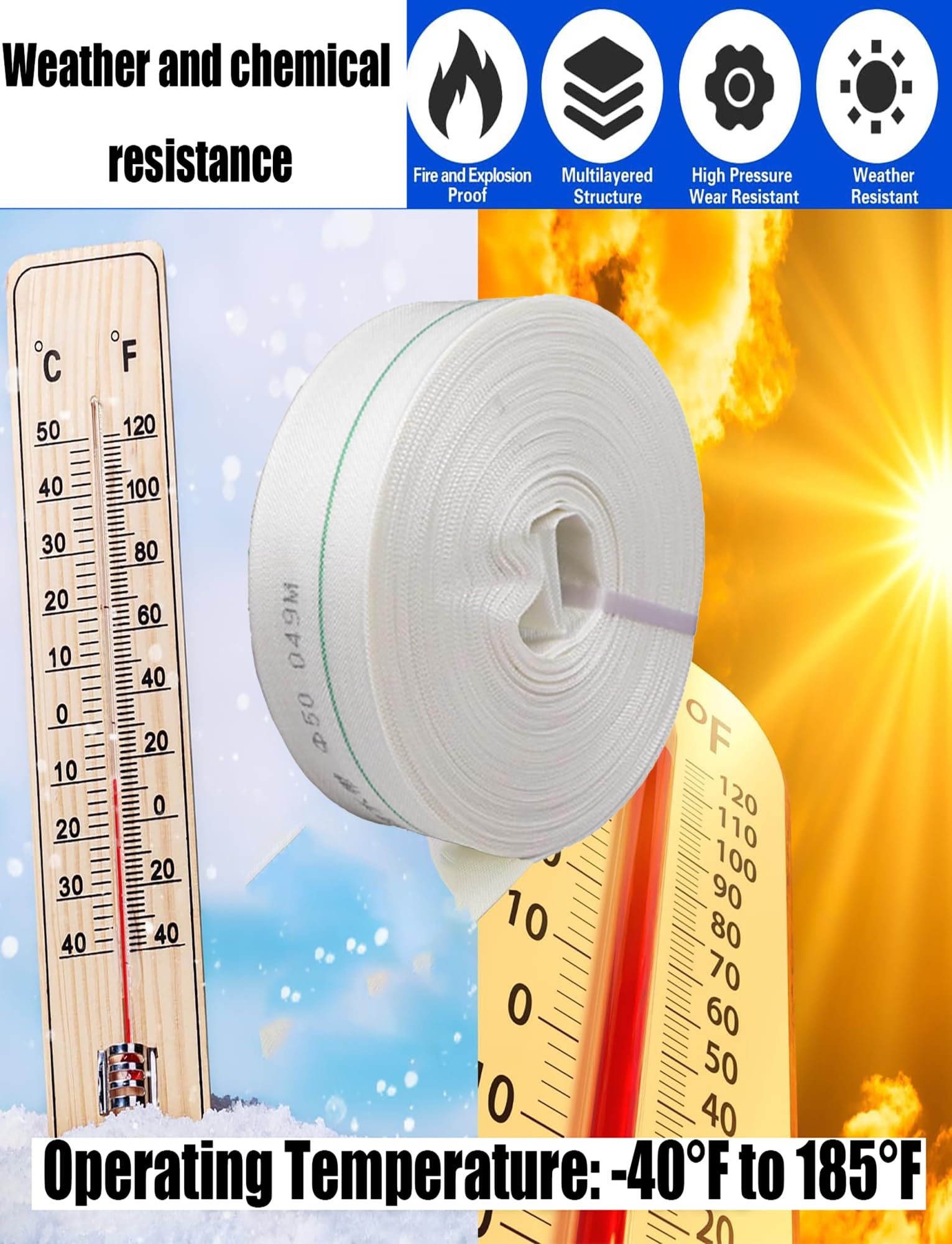 Manguera de Descarga Layflat, Manguera Plana de Descarga Agua PVC for Transferencia Fuego retrolavado Piscina, 3 Pulgadas, 10-100 Metros(99meter)