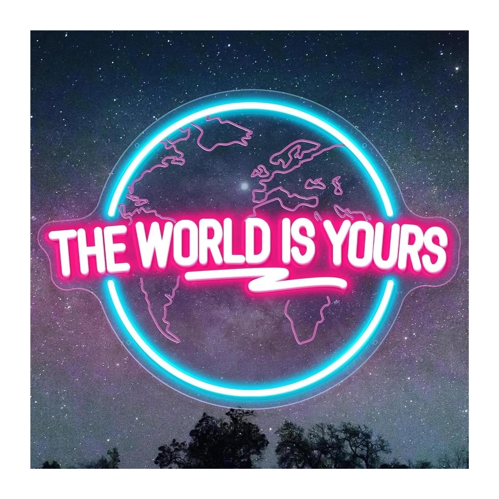 Xenite A Hanging Rt Neon Signs The World Is Yours Neon Sign Carved Planet Light For Office Wedding Man Cave Game Room Wall Decor 34Cm×45Cm(A)