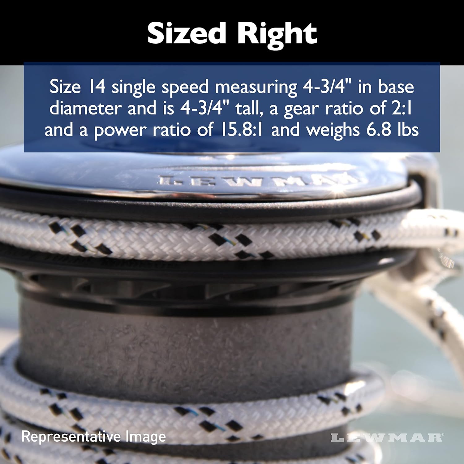 Lewmar Ocean Self Tailing Winch 16CST Single Speed in Aluminum – Single Speed Size 16 Winch, Gear Ratio 2:1, Power Ratio 15.8:1, Measures 4-3/4" Base Diameter x 5-3/4" Tall, no Tools Required