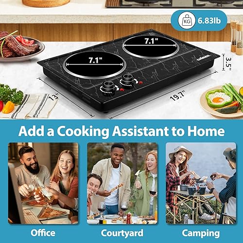 Vista 91 de CUSIMAX Placa de cocción doble de 1800 W, quemador doble de encimera de acero inoxidable plateado, portátil, eléctrico, placas de cocción de hierro