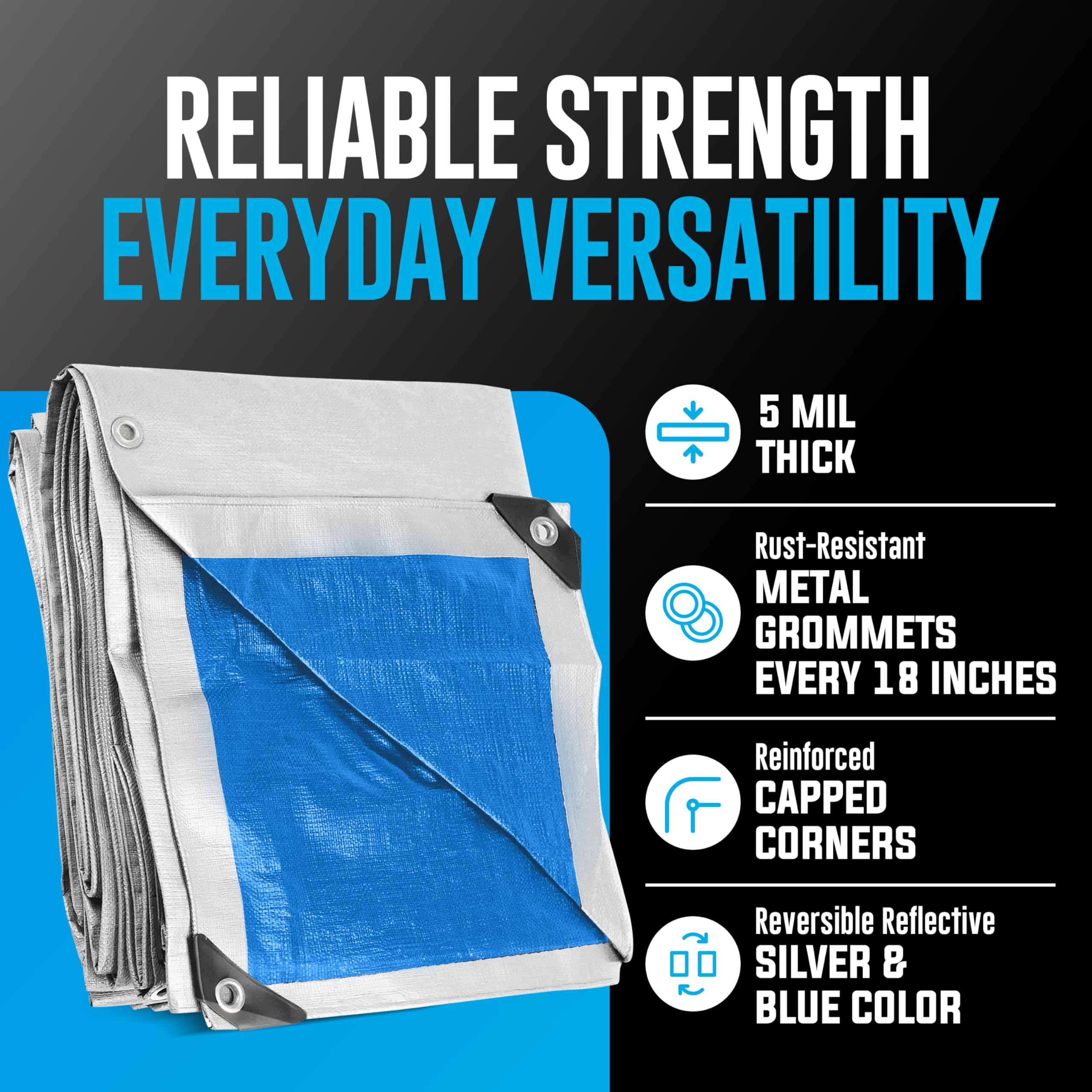 10x12 Tarp Waterproof Plastic Tarp - Grommets Every 18 Inches - 5