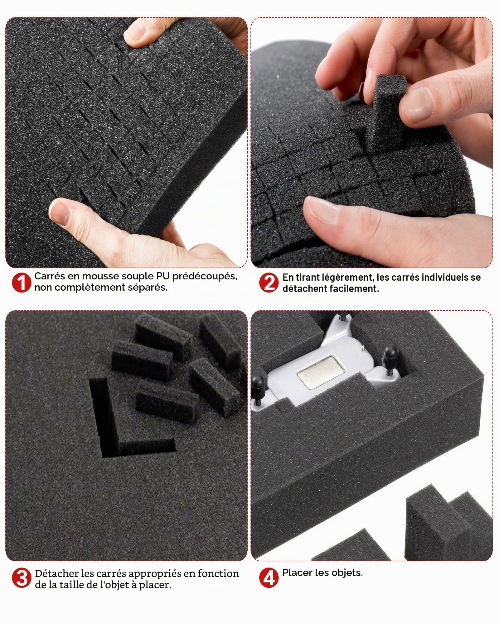 Lot de 2 mousses prédécoupées noires : 405 x 305 x 50 mm - Pour valise, appareil photo et tablette - Outils - Noir