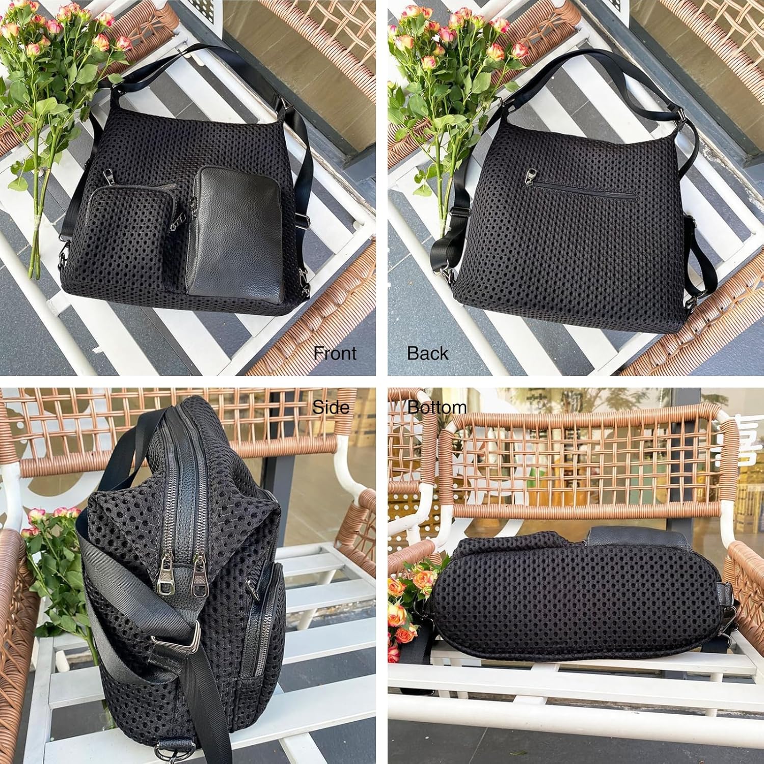 Convertible Hobo Backpack Purse for Women - Black Sheer Mesh with Leather Accents | 3-in-1 Crossbody, Shoulder Bag & Backpack | Functional Fashion Bag - Image 5