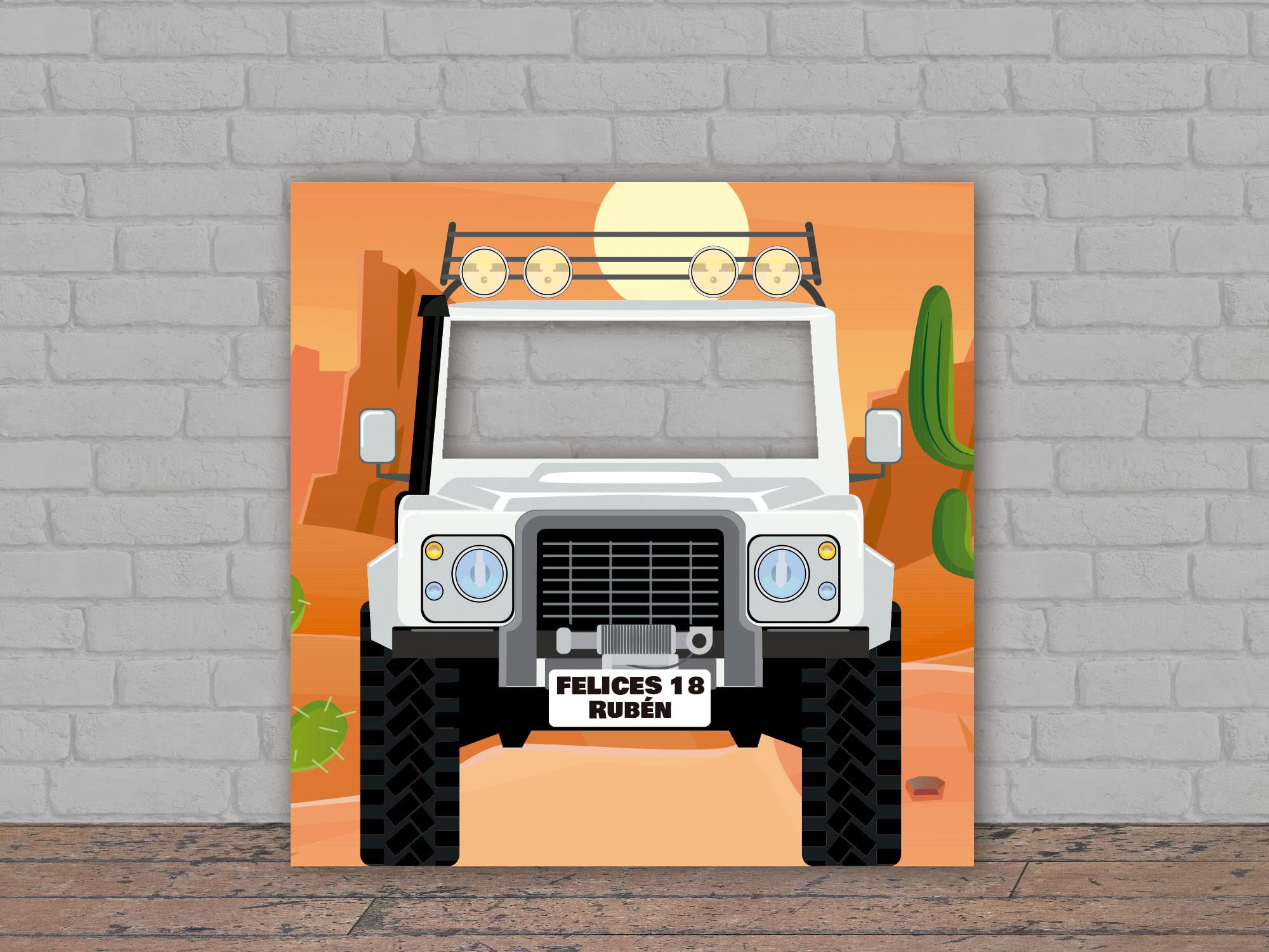 Oedim Photocall en Cartón Coche Blanco Desierto Personalizado Cumpleaños, 140x140cm, Photocall Decorativo para Eventos o Celebraciones puntuales, Photocall Divertido