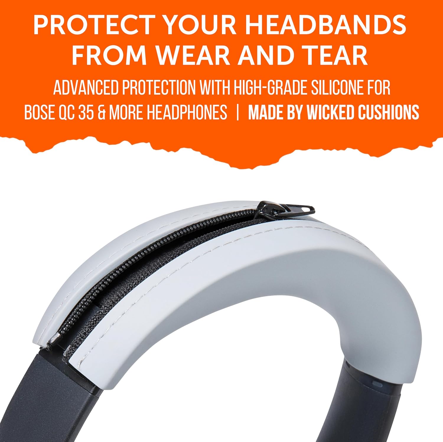 WC BandZ QC - Silicone Headband Cover for Bose QuietComfort 35, 35ii, 45, QC 2023 & More, Made by Wicked Cushions | Enhanced Style, and Sweat Protection | Silver - Image 4