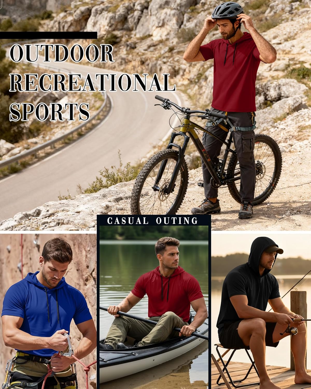 Ficerd 3 Pack Big and Tall Men's Hoodie Short Sleeve Workout T Shirts Casual Running Athletic Pullover Sweatshirt - Image 4